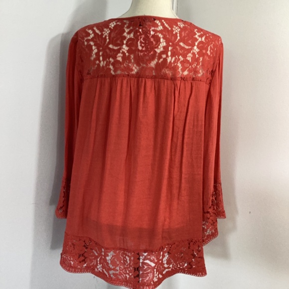 NWT ZAC & RACHEL  PLUS 2X BOHO TRAPEZE SWING TERRACOTTA BLOUSE TUNIC LACE… - Picture 14 of 14
